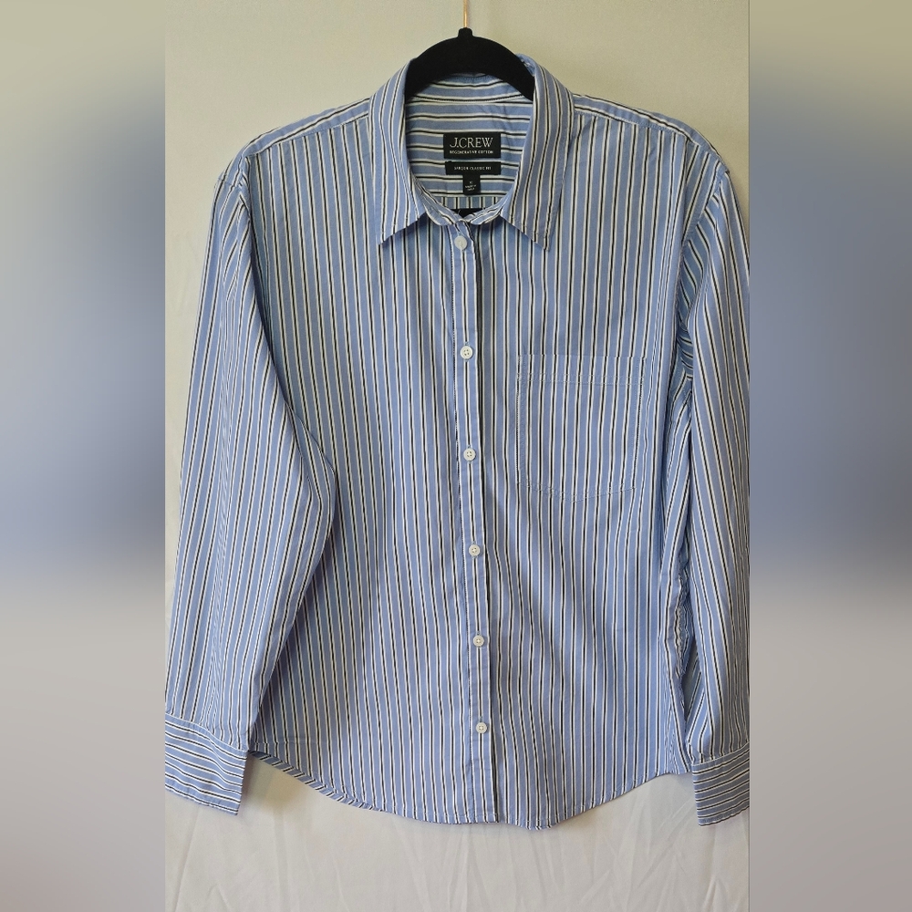 J. Crew Regenerative Cotton Garçon Classic Fit Striped Button Up Shirt Size 10